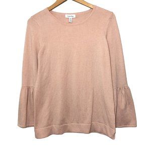 Calvin Klein Knit Bell Sleeve Top Medium Pink Long Sleeve Sweater